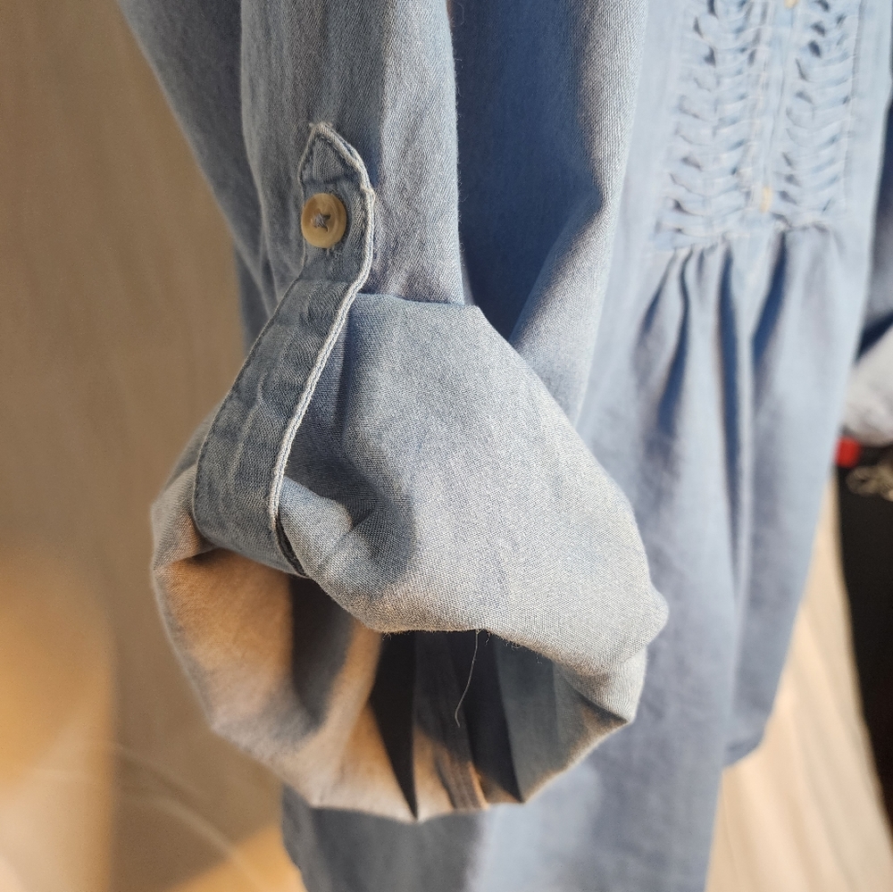 Lane Bryant Light Blue Chambray Button-Front Tunic with Pintuck Bib - Picture 3 of 3